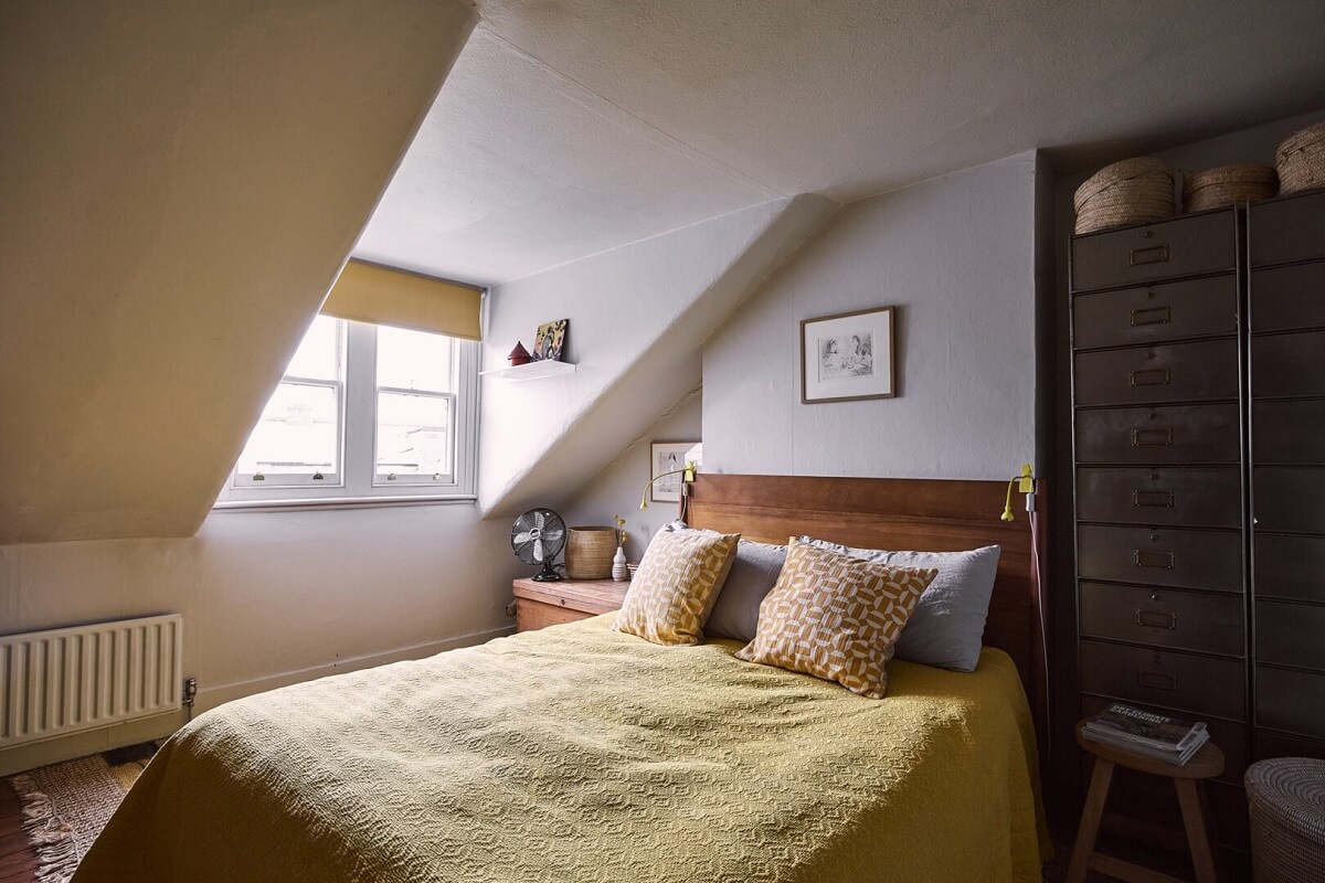 attic bedroom yellow bedding