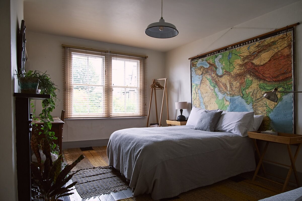 bedroom with map