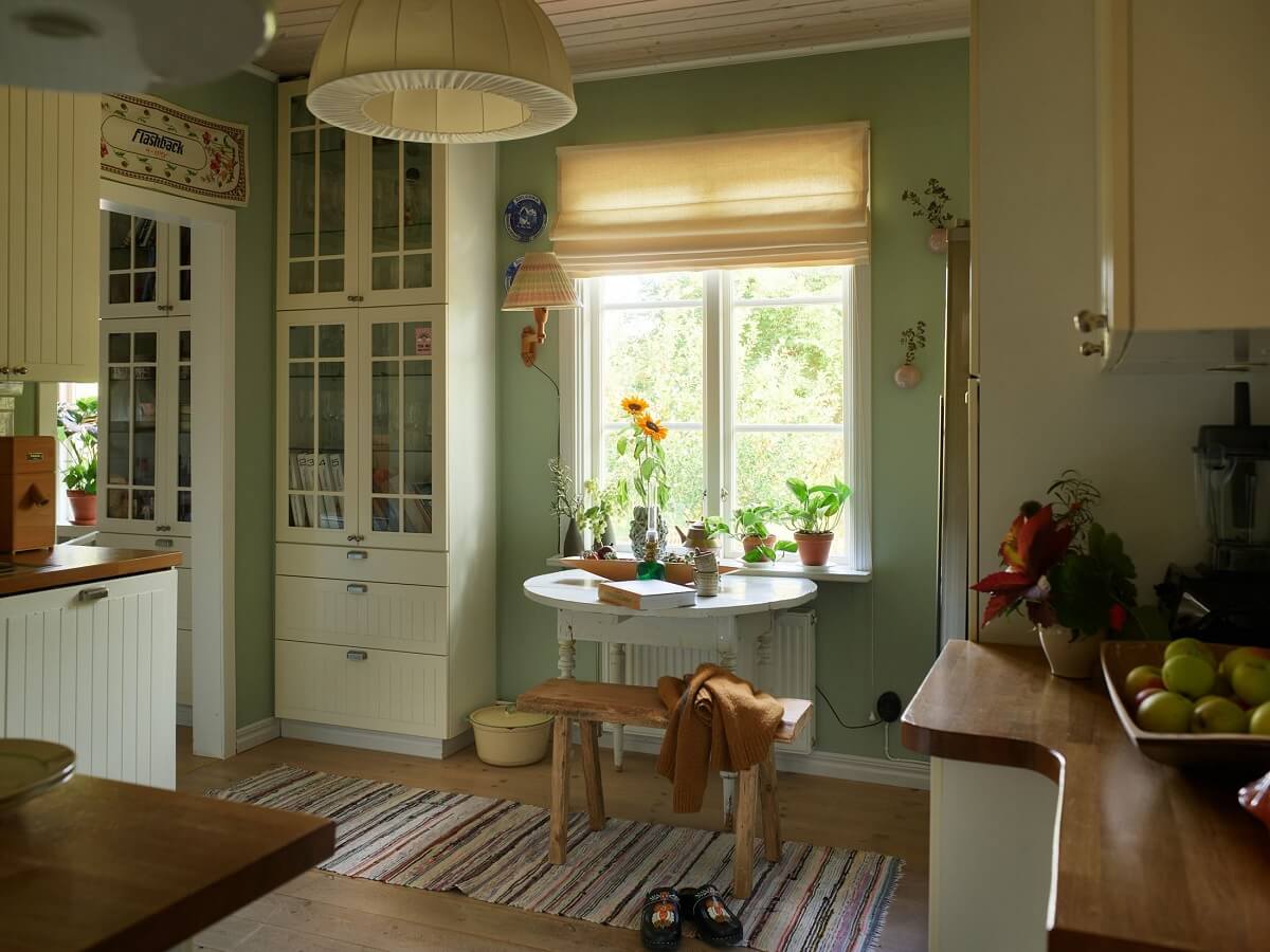 cottage kitchen with green walls