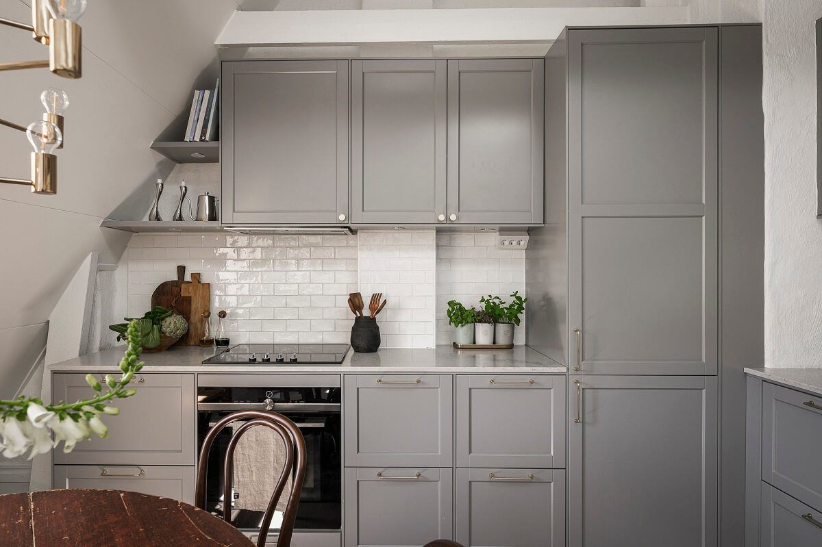gray kitchen attic apartment sweden