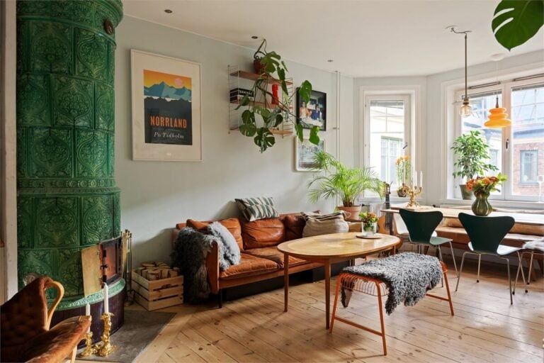 living room wooden floor green fireplace
