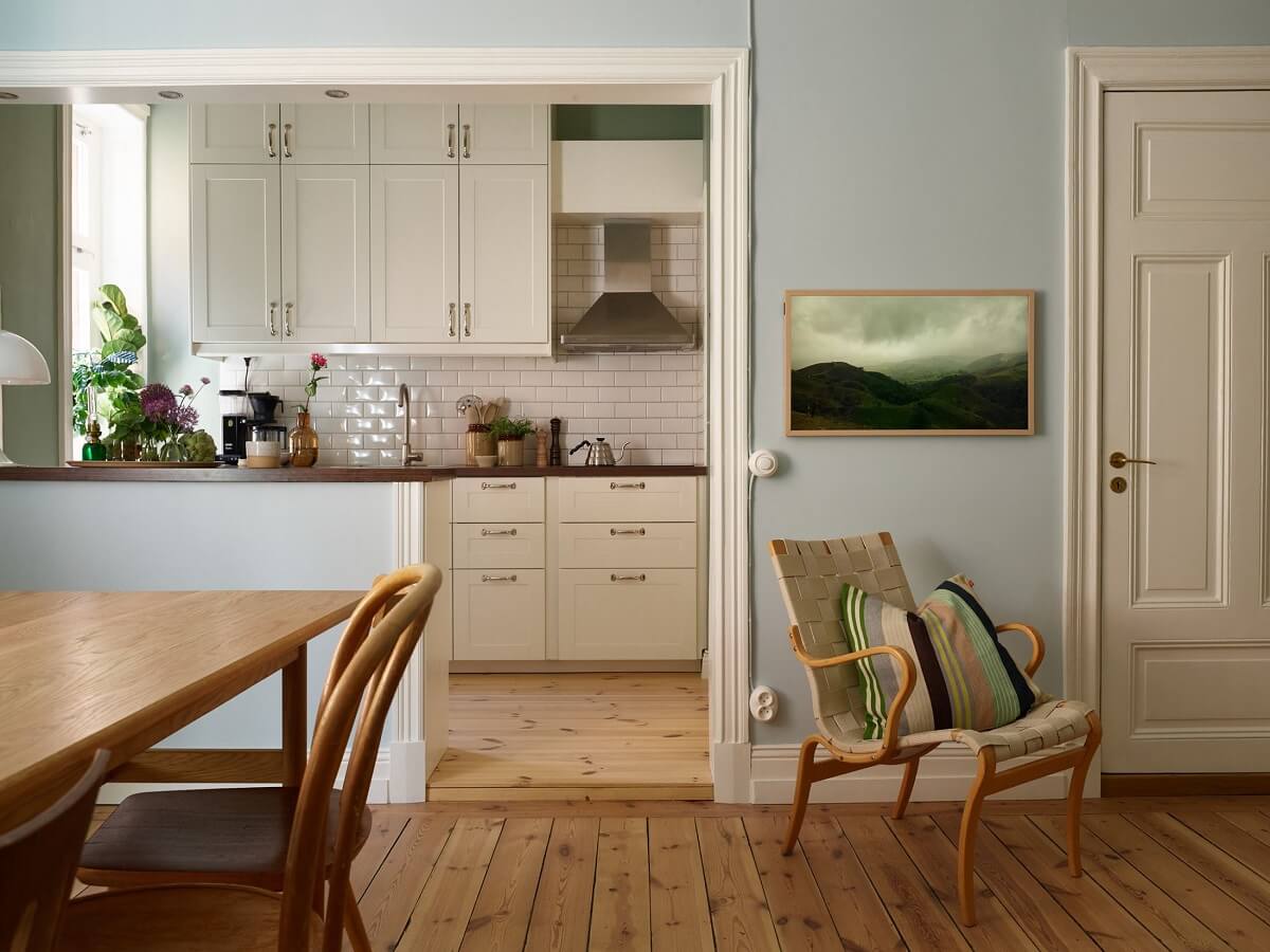 open plan living space wooden floorboards