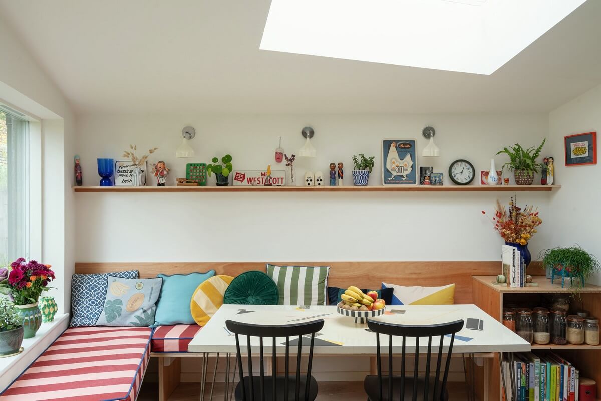 striped cushions dining bench