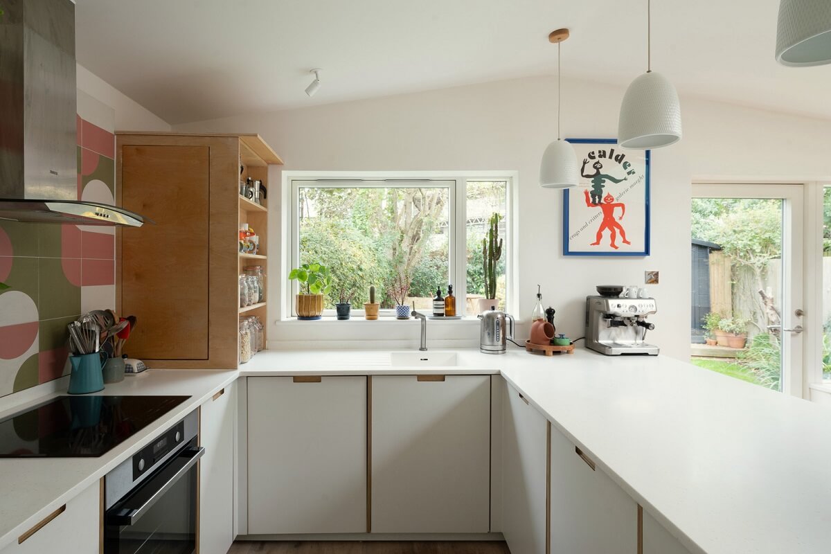 white u shaped kitchen