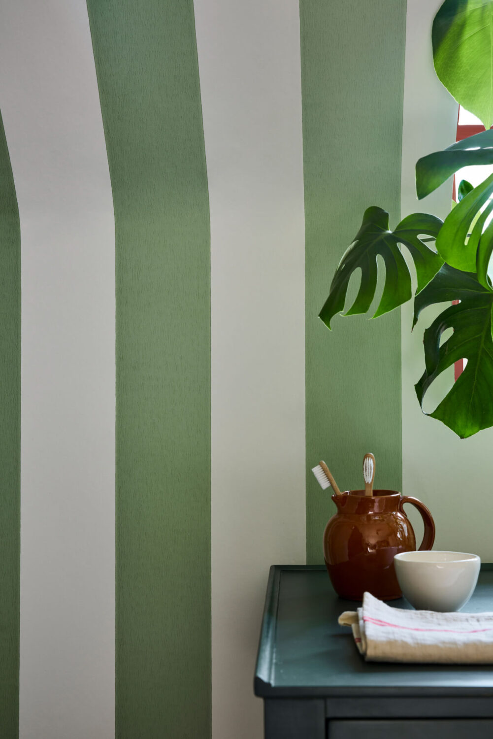 Little Greene National Trust wallpaper Collection Broad Stripe - Pea Green - Cameo