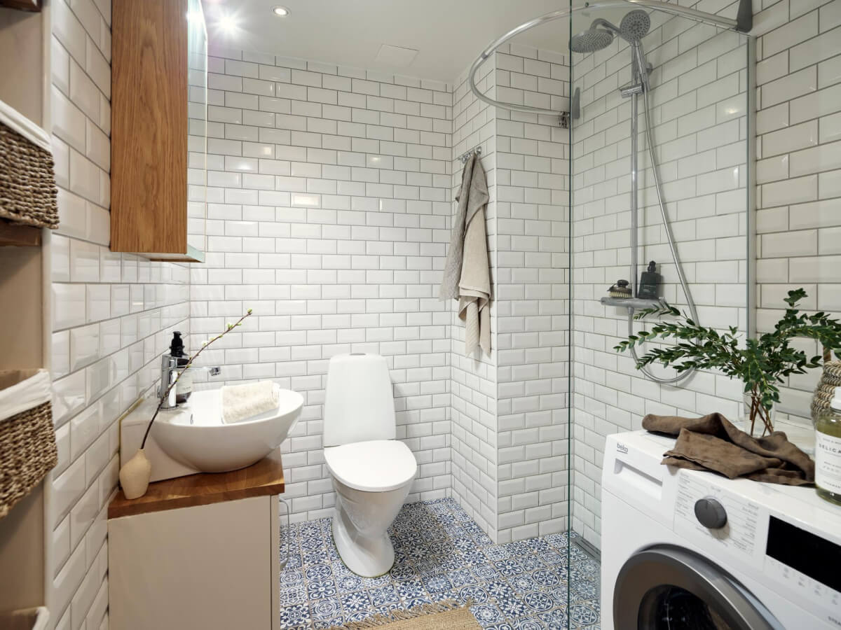 A Light Scandi Apartment in a Former Stately Home 21 bathroom moroccan-style floor tiles