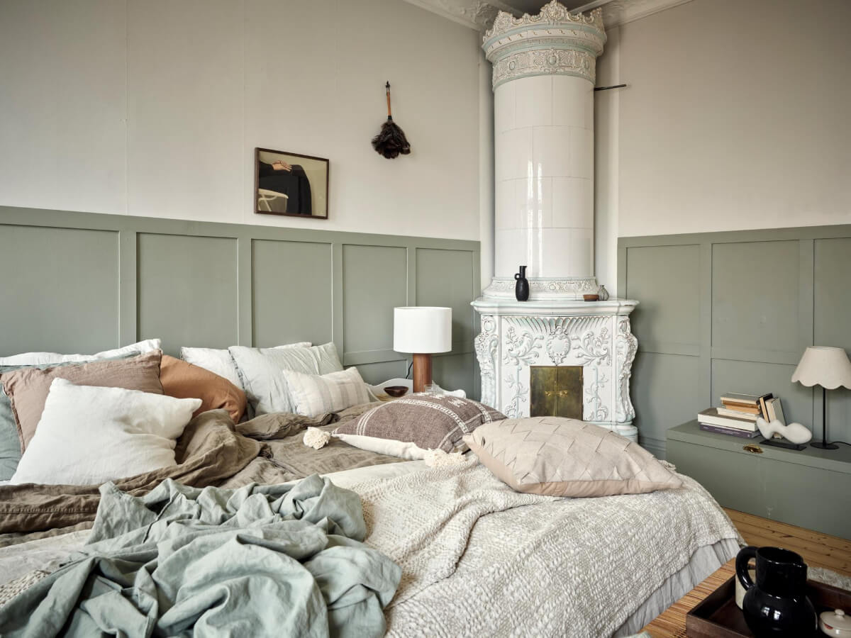 A Light Scandi Apartment in a Former Stately Home 18 bedroom ornate fireplace