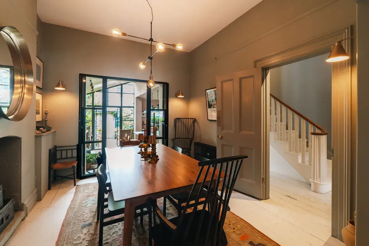 A Renovated Georgian Townhouse with a Stunning Kitchen Extension 8 dining room white floorboards A Renovated Georgian Townhouse with a Stunning Kitchen Extension
