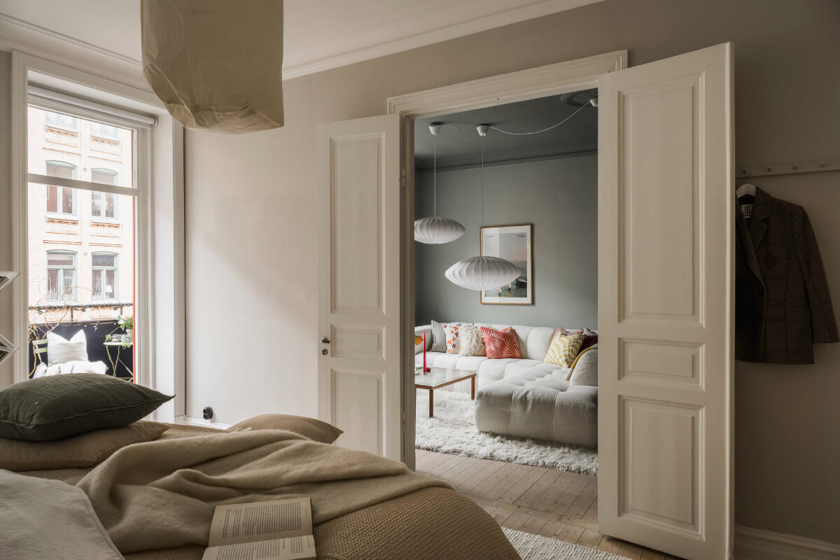An Early 20th-Century Apartment with a Pink Kitchen 20 double wooden doors