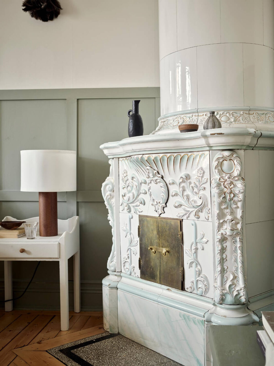 A Light Scandi Apartment in a Former Stately Home 19 fireplace detail