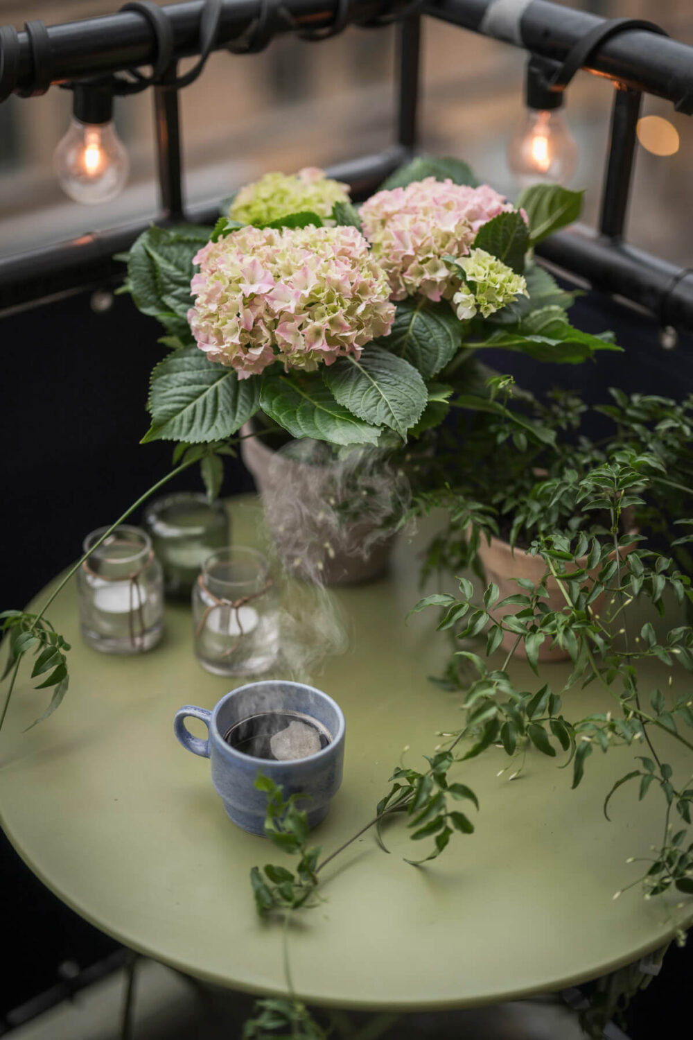 An Early 20th-Century Apartment with a Pink Kitchen 19 green bistro table