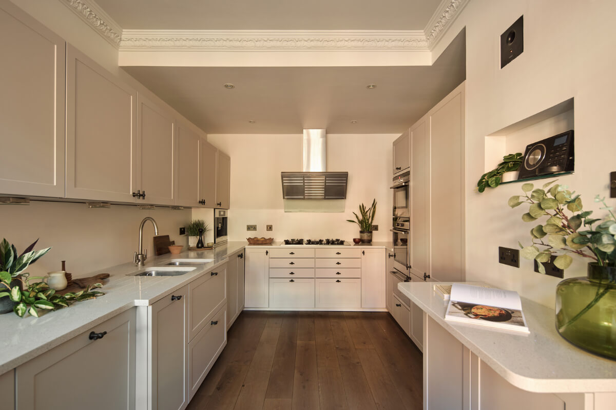 kitchen light cabinets wooden floor