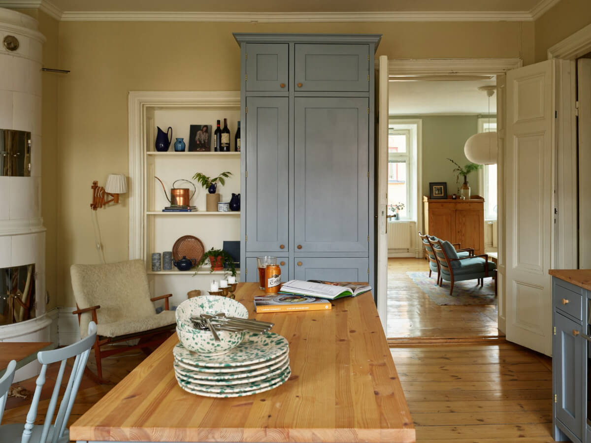 kitchen wooden floorboards view to living room