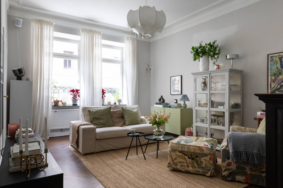 light gray living room floral armchair