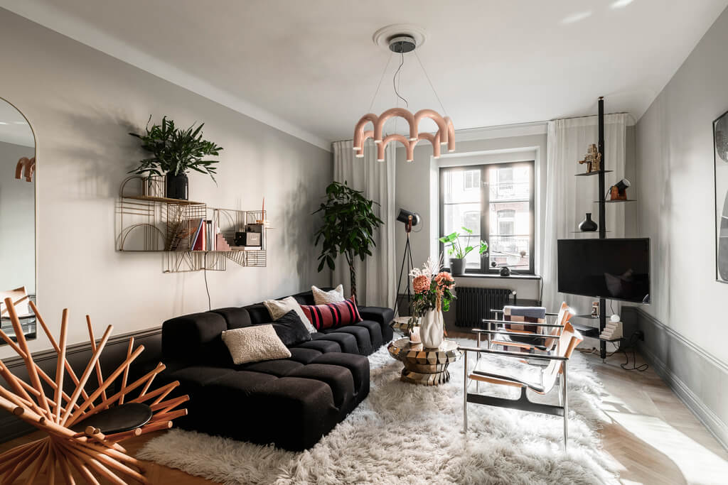light gray living room large rug
