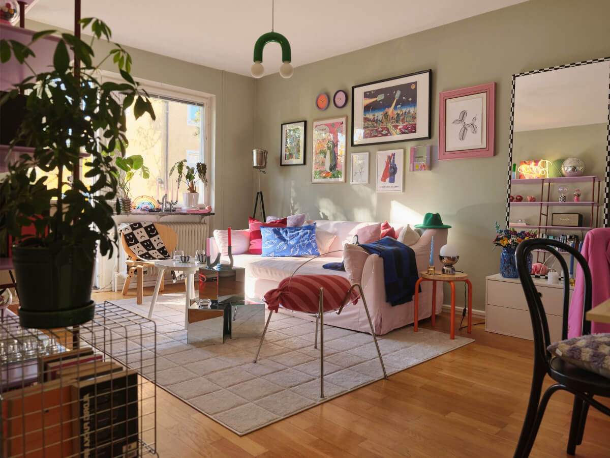 living room with colorful home accessories