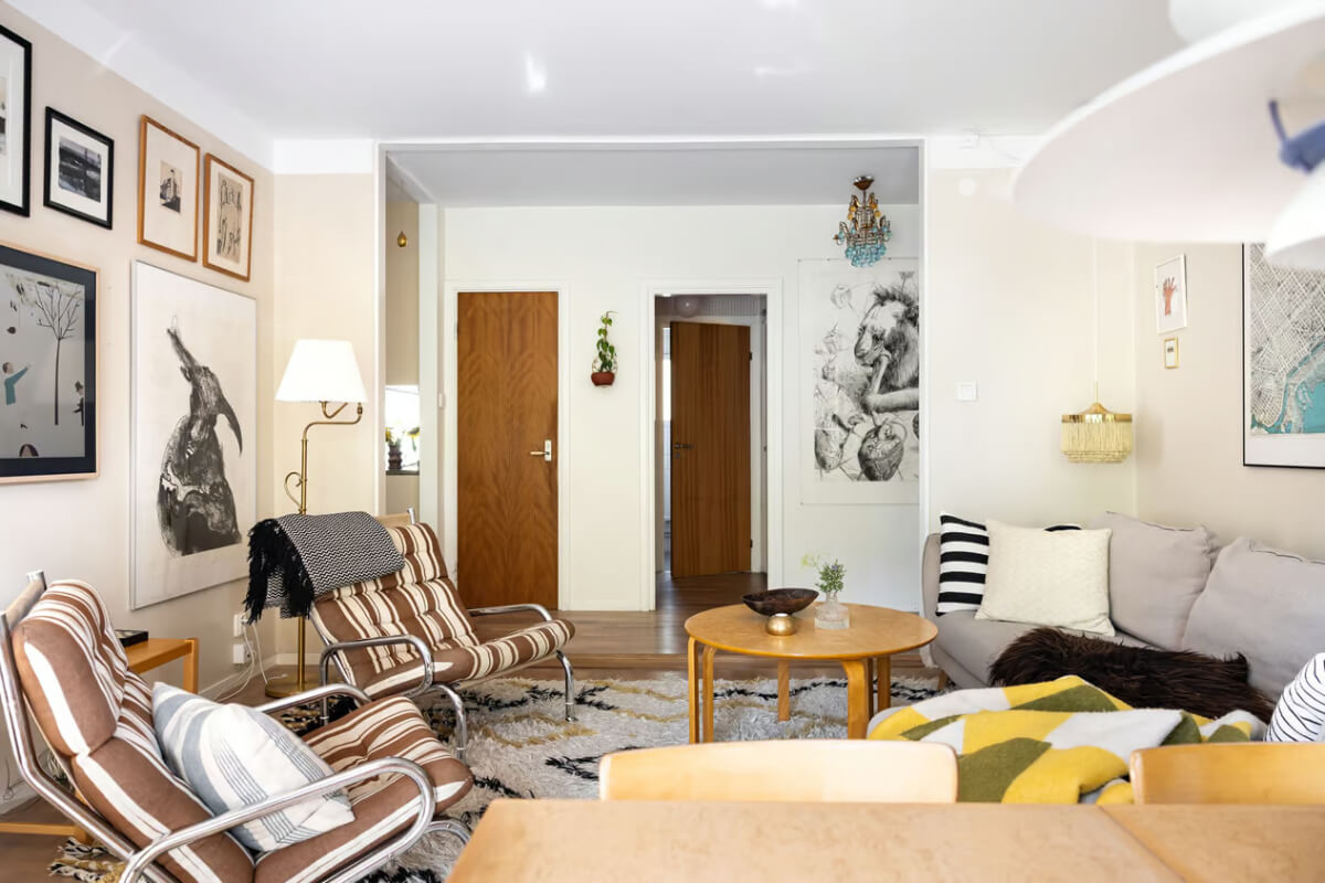 A Cozy Swedish Apartment in a 1950s Building 7 open living room midcentury home