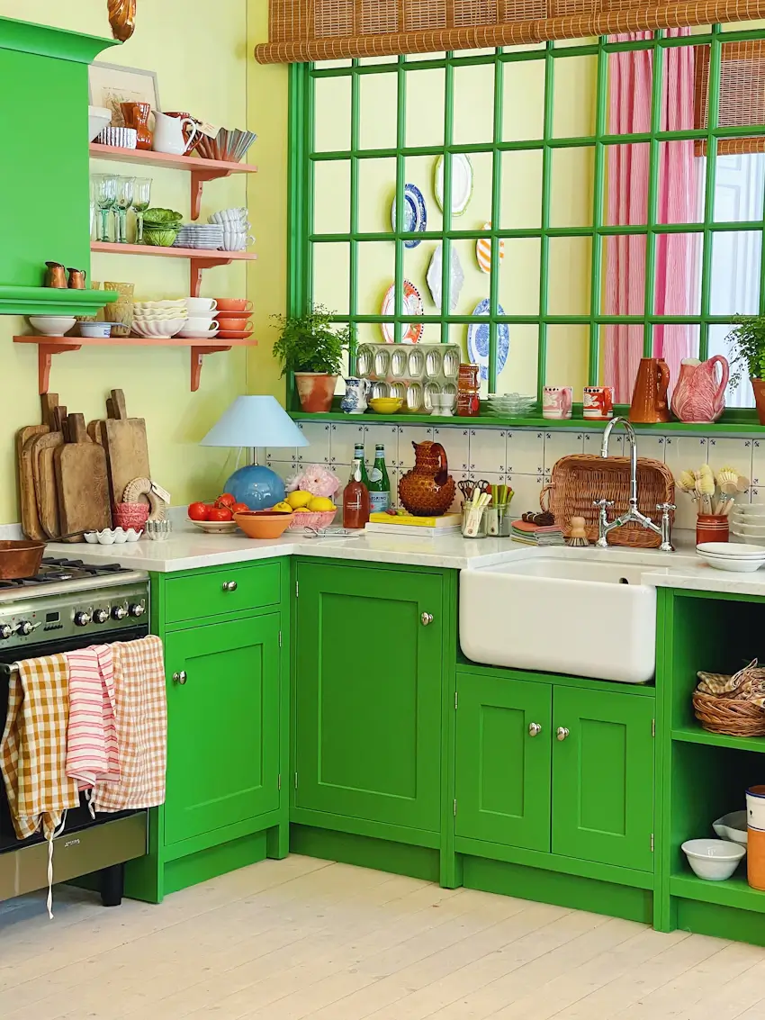 bold green kitchen butler sink