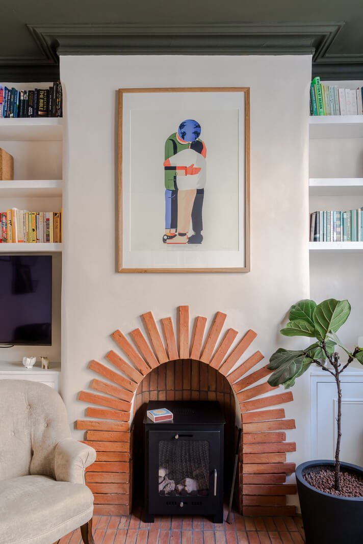 Contemporary Design in a Victorian Ground Floor Apartment 4 bricks around fireplace