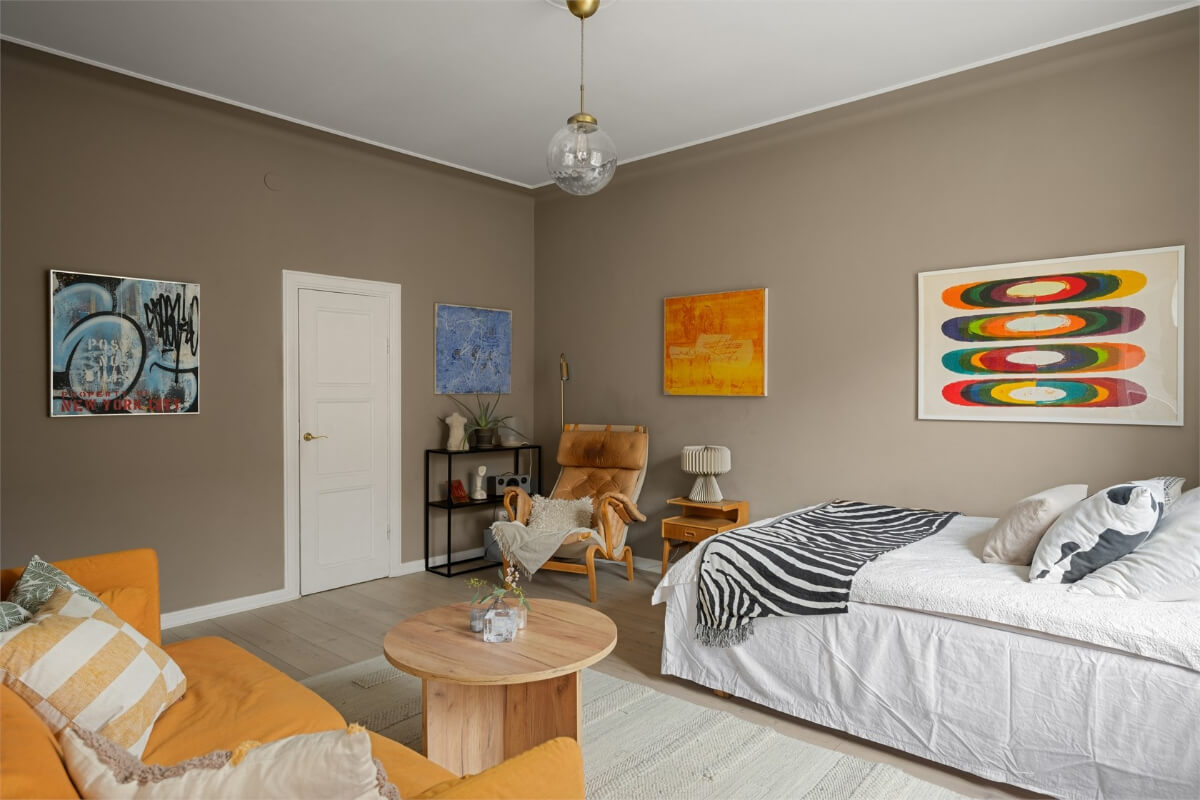 A Studio Apartment with Brown Walls 6 brown studio built-in wardrobe