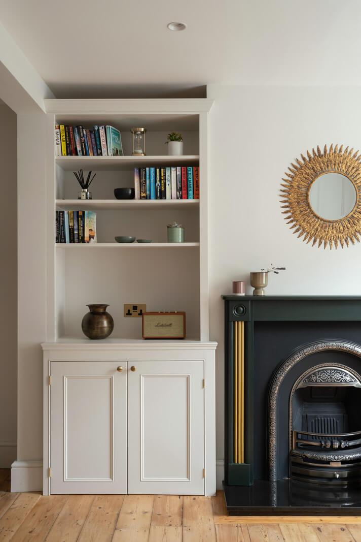 built in bookcase fireplace