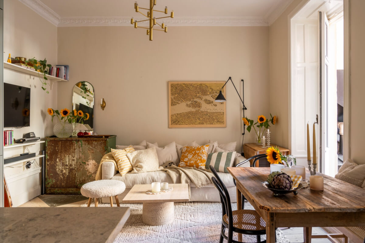 cozy living room beige walls