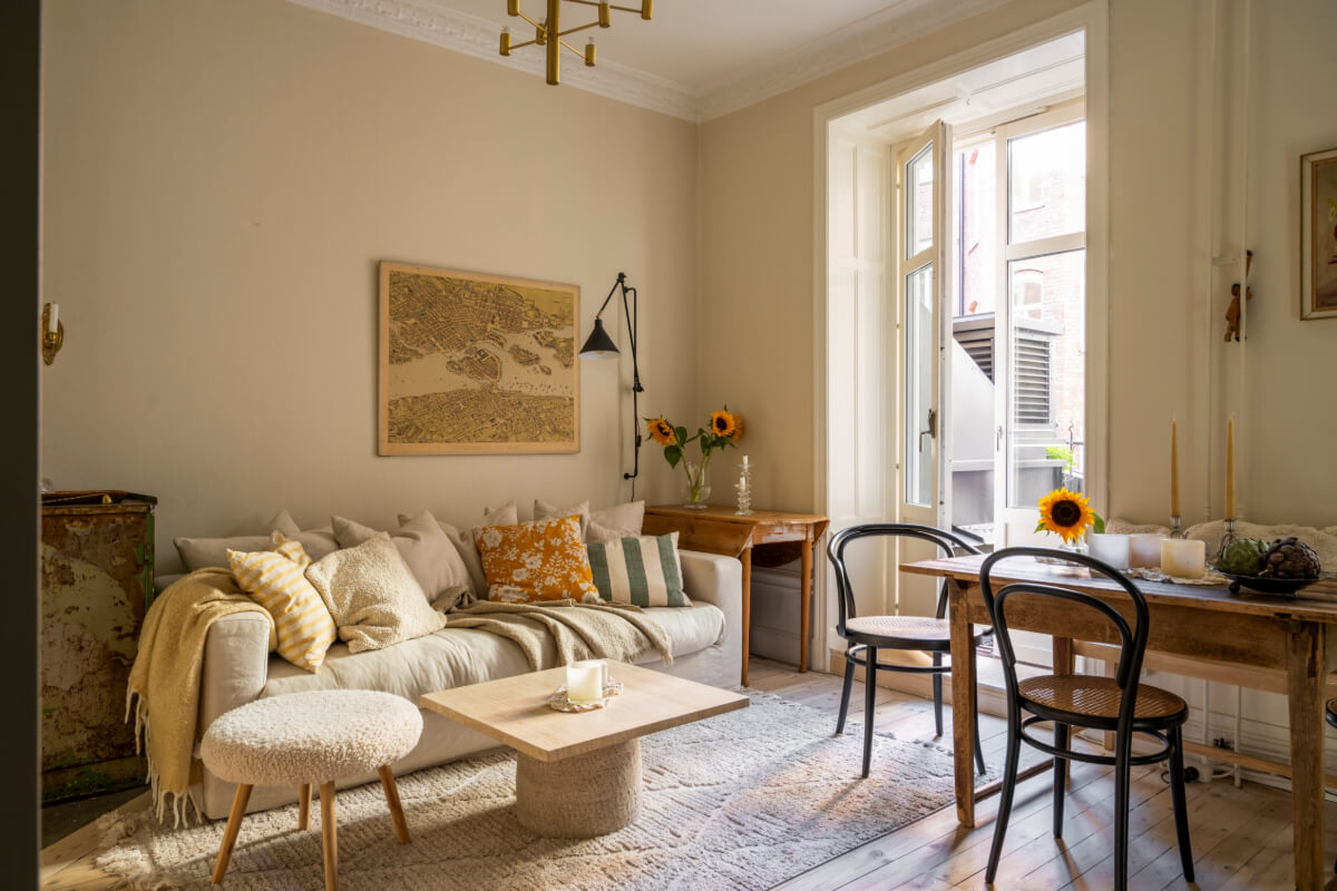 cozy small beige living room rug vintage wooden tables