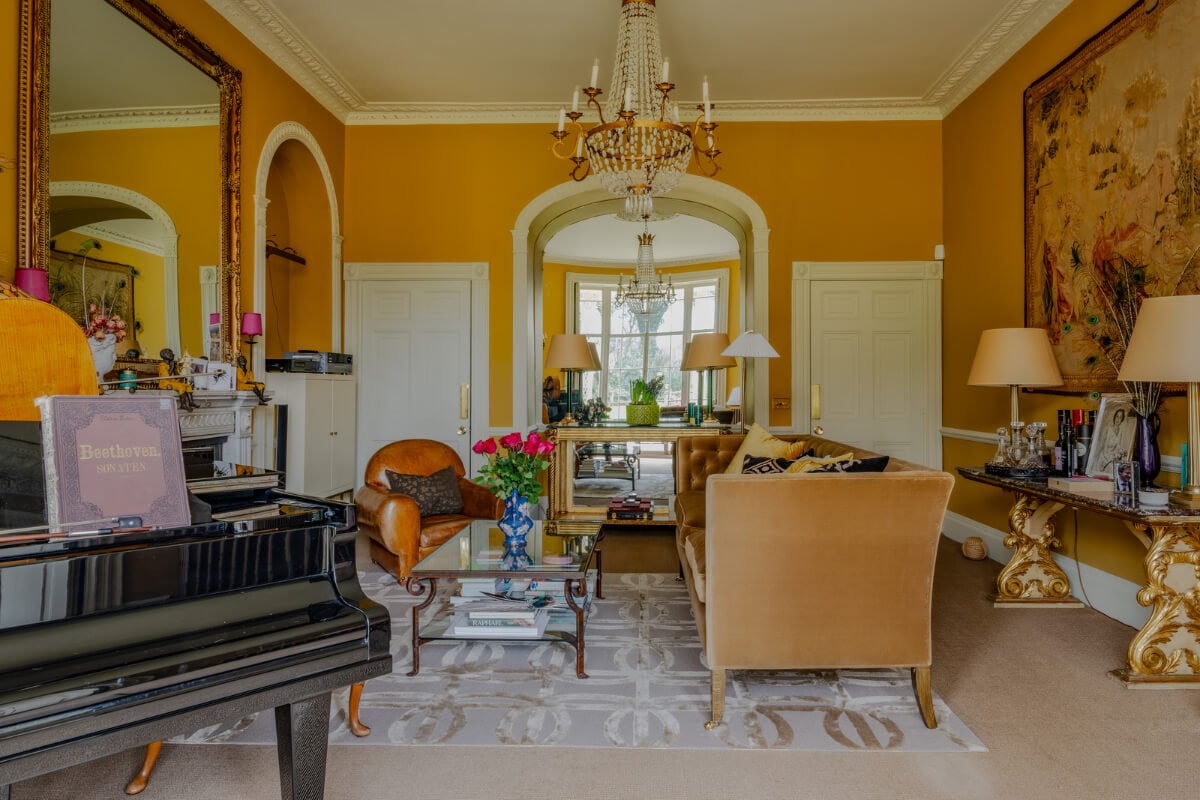 Period Features and Color in a Pretty Georgian House 1 double ochre yellow living room
