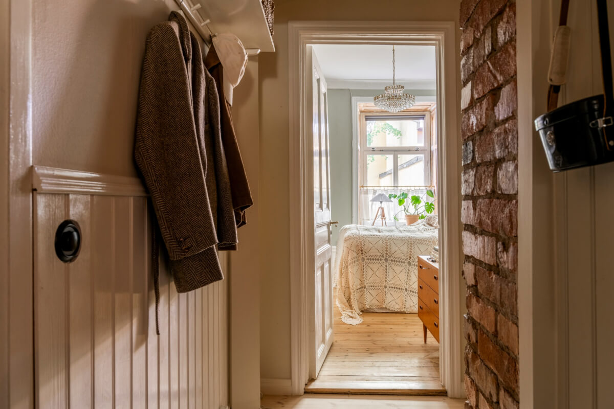 exposed brick and wood paneling