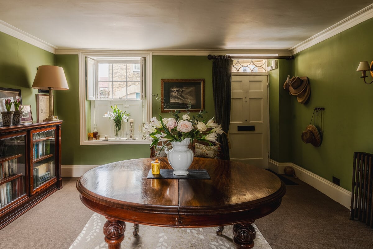 Period Features and Color in a Pretty Georgian House 5 green hall large antique table