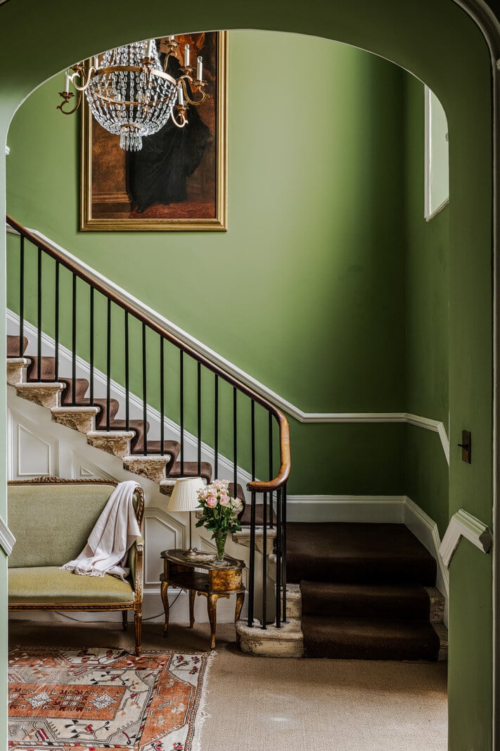 Period Features and Color in a Pretty Georgian House 10 green staircase