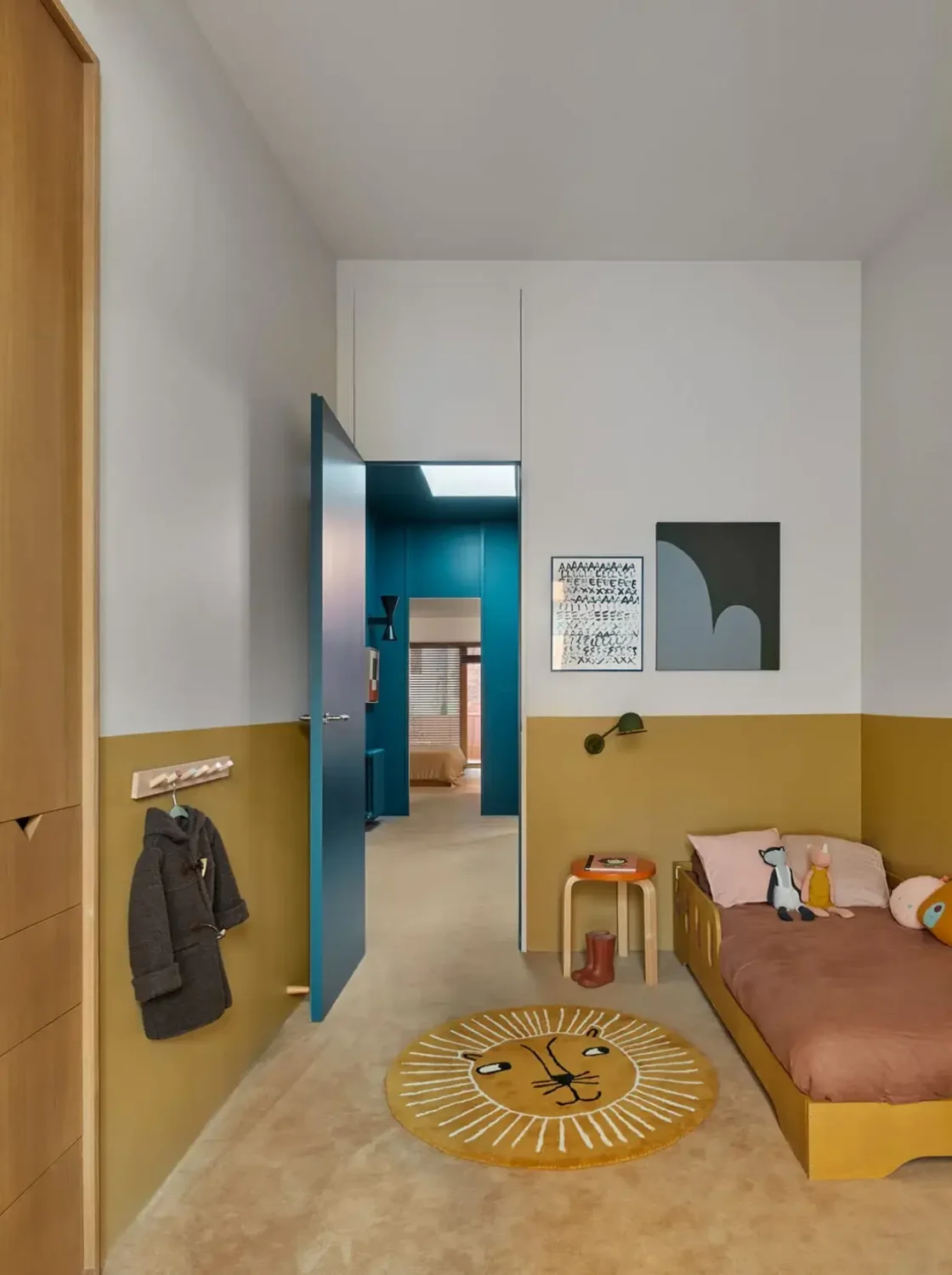 Colorful Contemporary Interiors in a 1930s Spanish House 13 half painted yellow wall