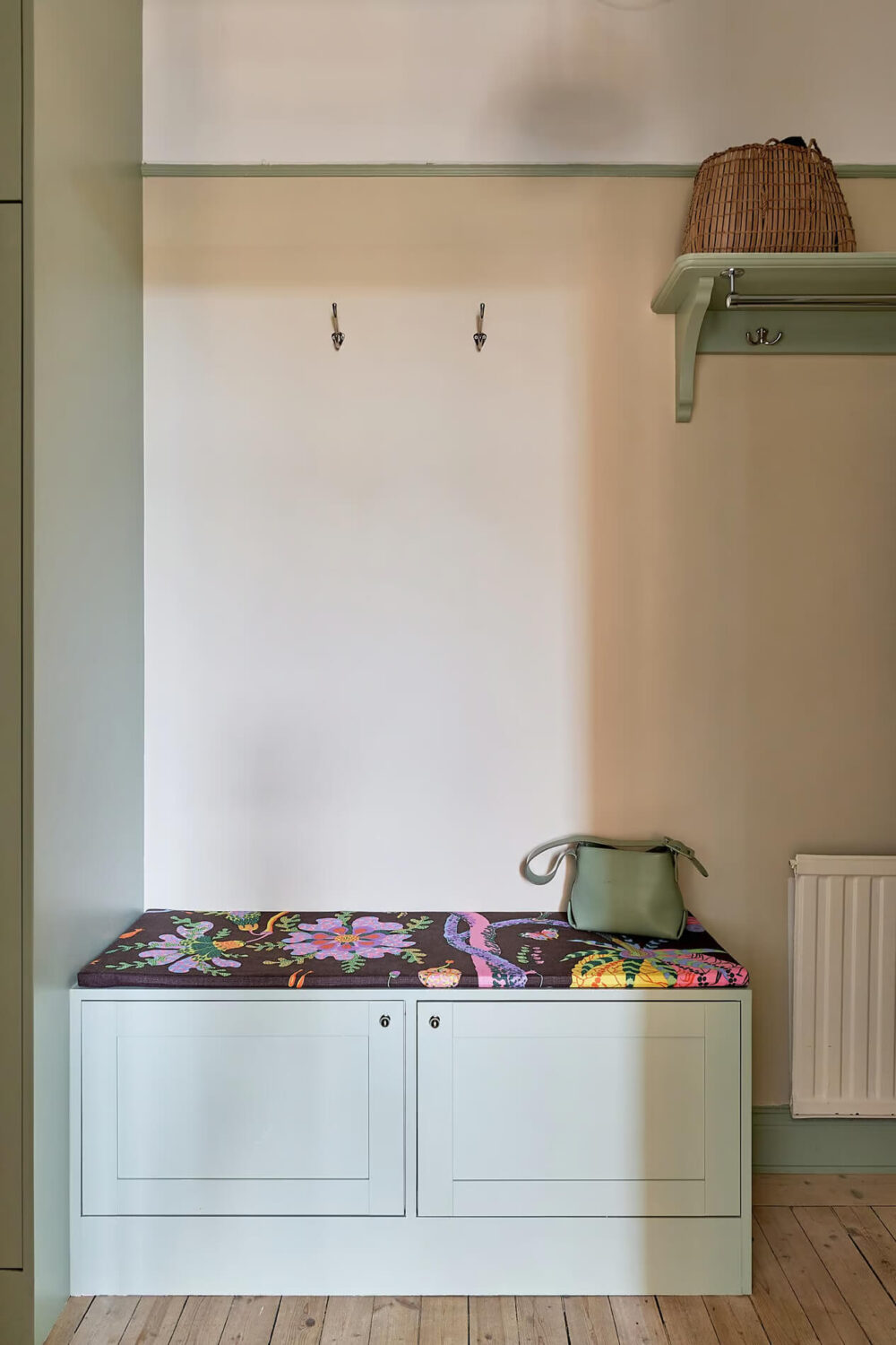 A Charming Swedish Apartment with a Spacious Balcony 23 hall bench