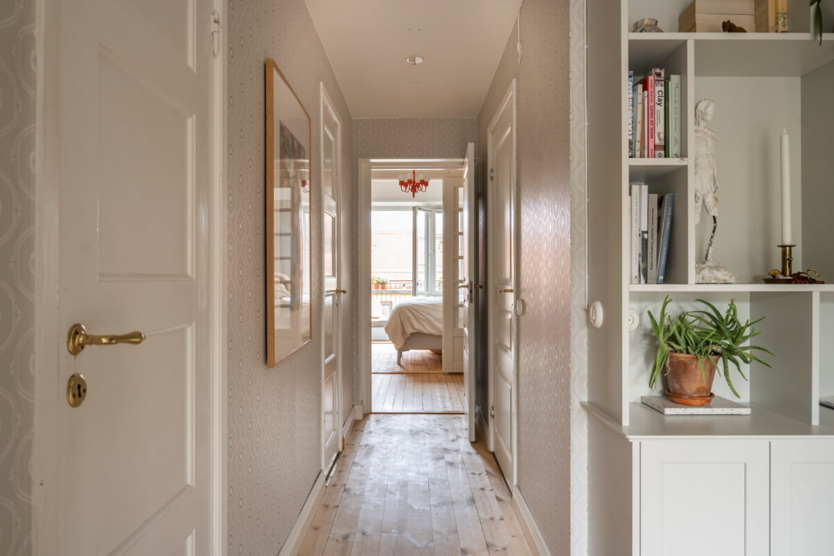 hallway with wallpaper