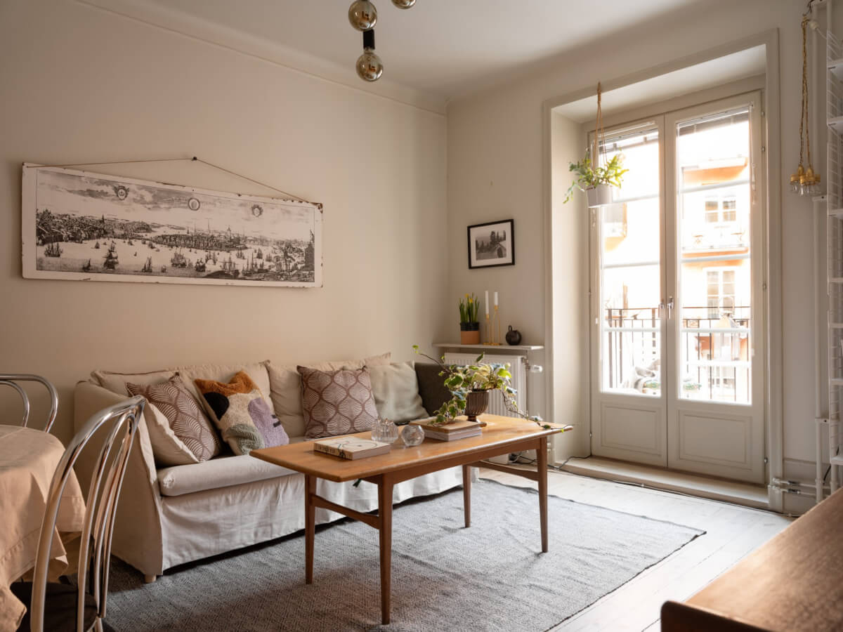 A Charming One-Bedroom Apartment in Södermalm 4 light colored living room