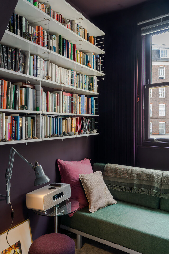 narrow deep purple living room