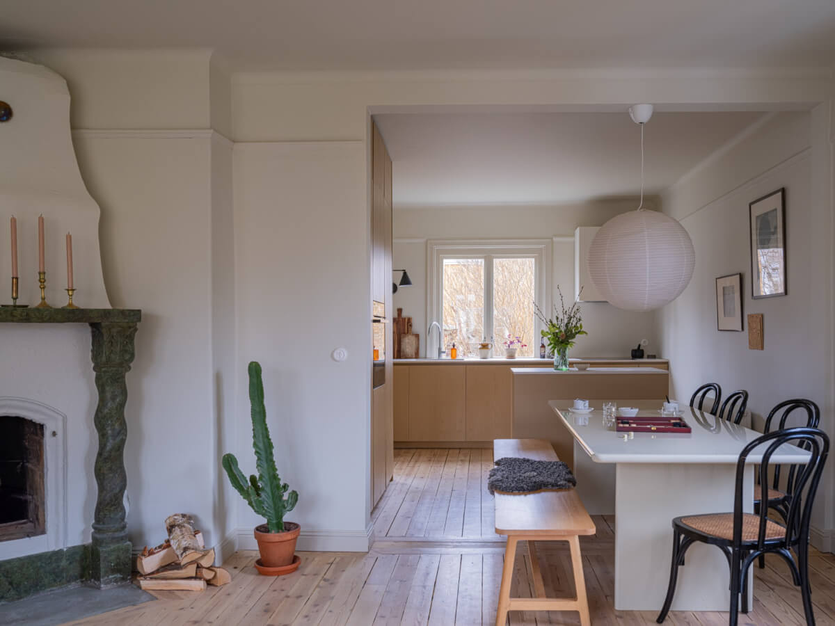 open plan living space dining table kitchen