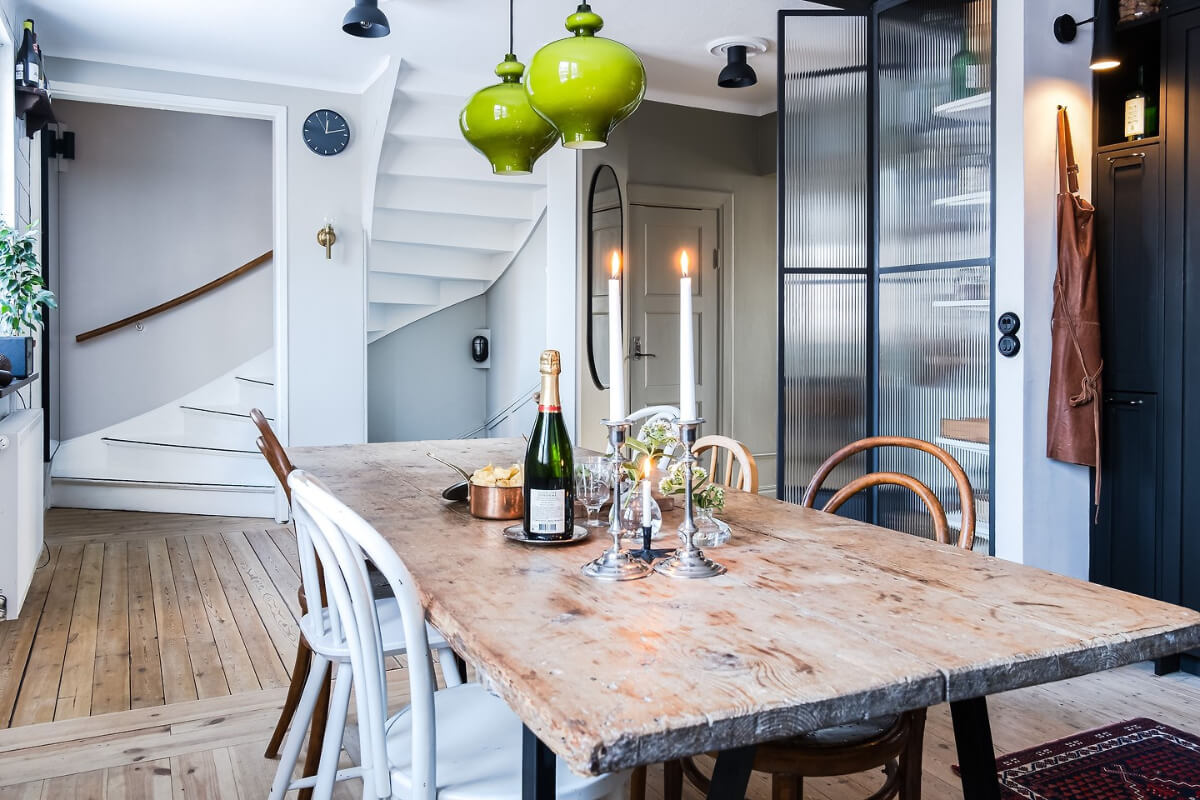 A Charming Duplex Apartment with a Stunning Kitchen 4 rustic wooden dining table