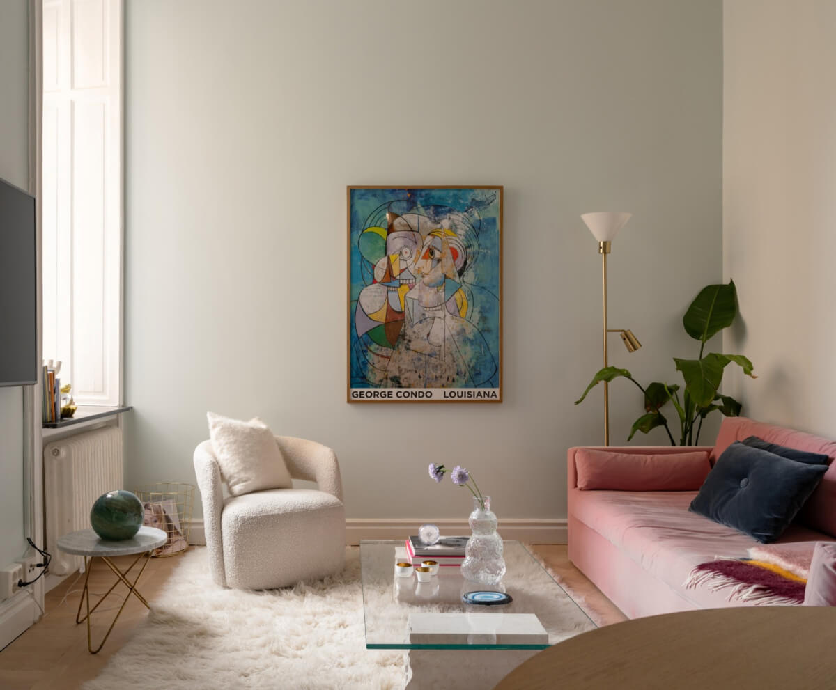 small living room fluffy rug pink sofa