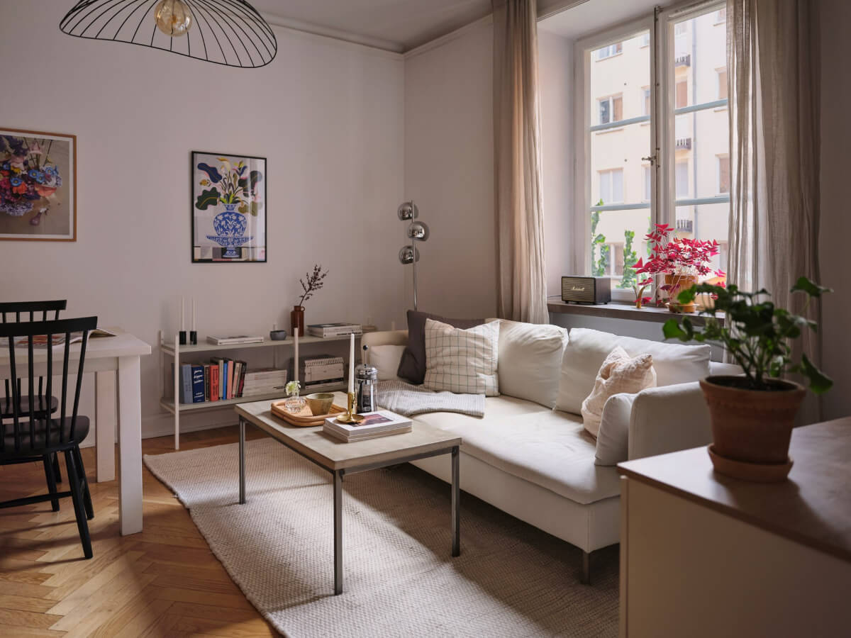 A Small Apartment with an Industrial Stainless Steel Kitchen 2 small living room