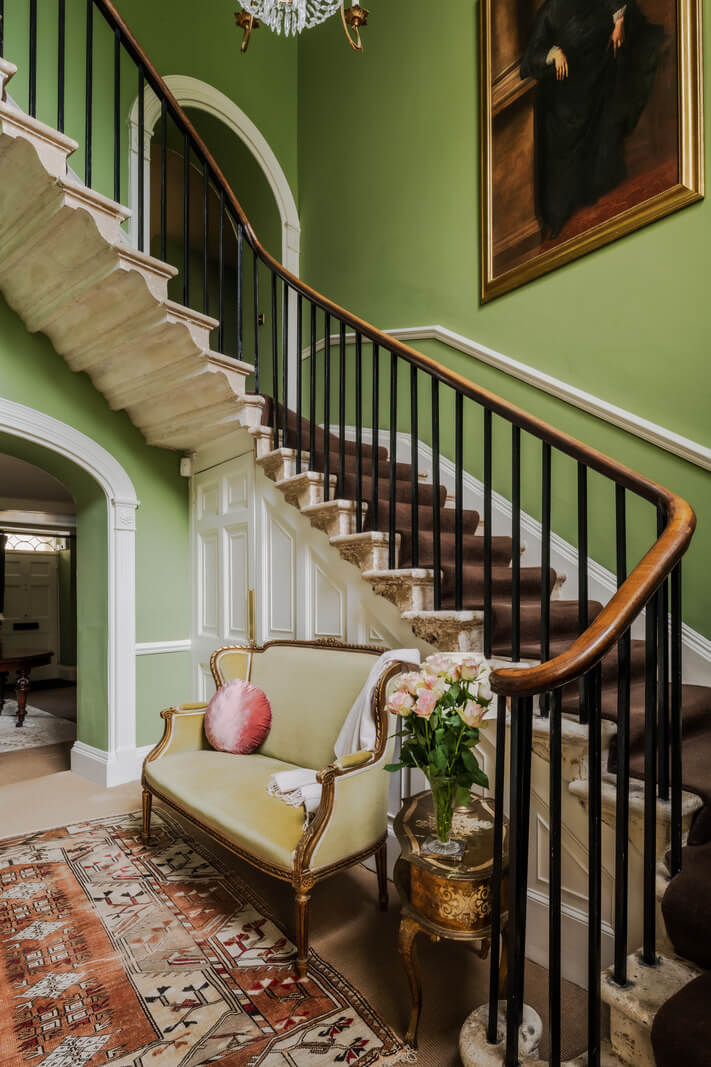 Period Features and Color in a Pretty Georgian House 9 staircase green walls