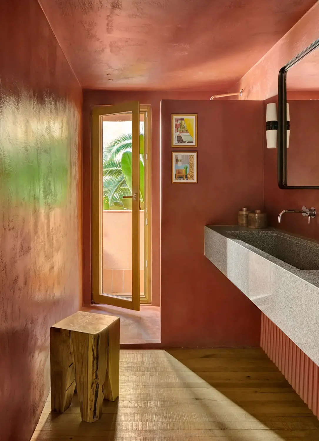 Colorful Contemporary Interiors in a 1930s Spanish House 12 terracotta bathroom