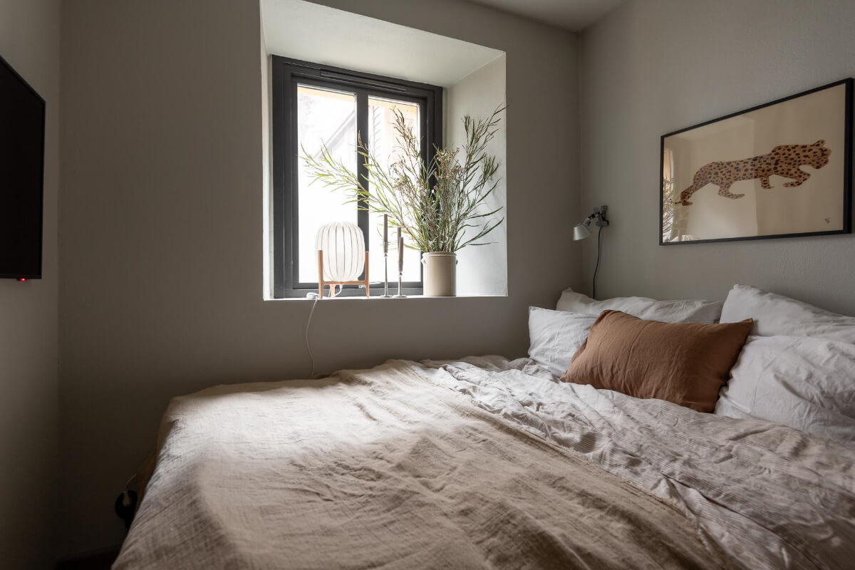 tiny gray bedroom