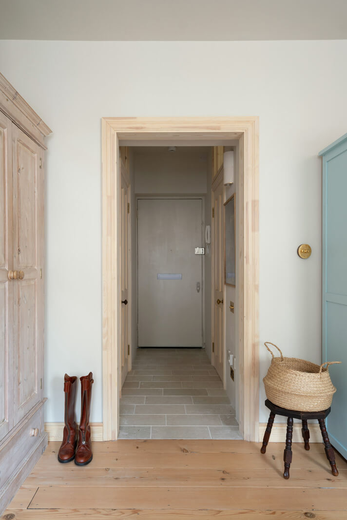 view into hall with stone floor
