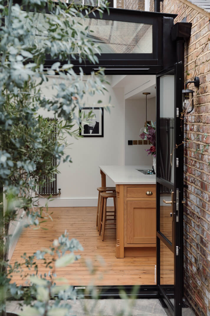 view into kitchen glass doors