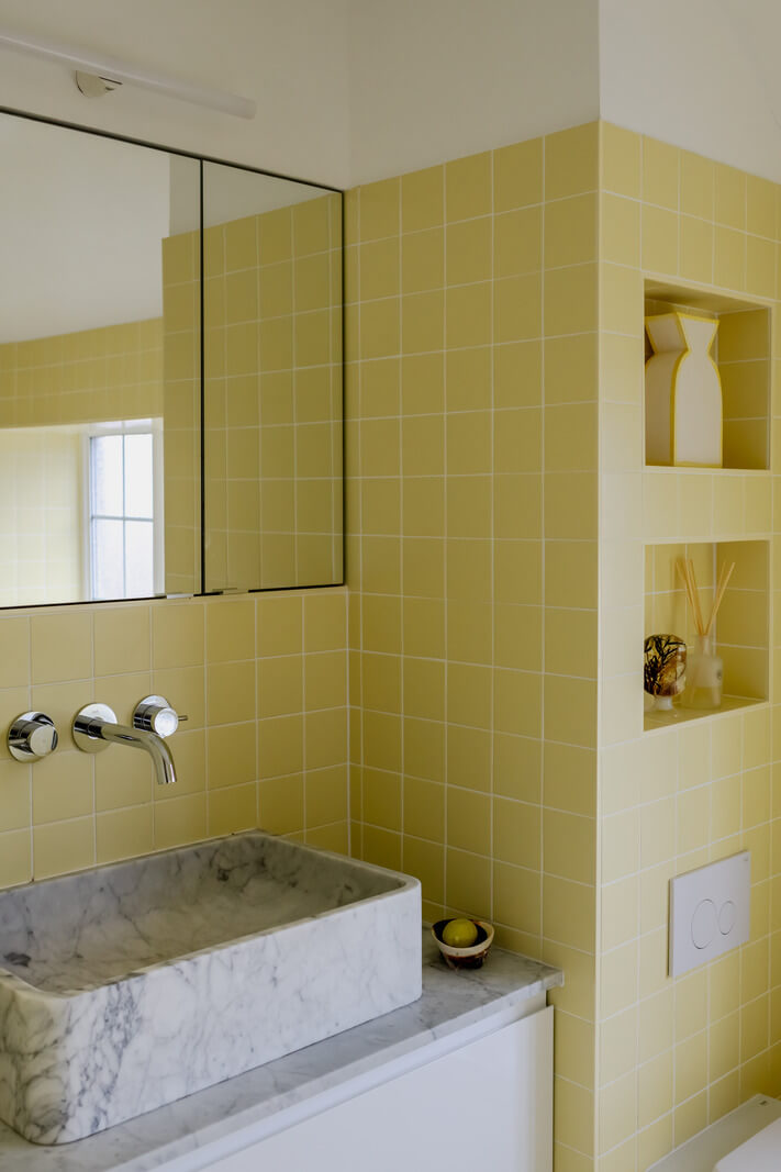 yellow tiles with storage niches bathroom nordroom