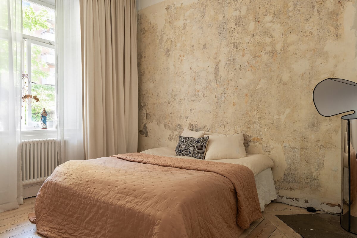 Arches and a Wall Mural in a Swedish Apartment 15 bedroom raw feature wall