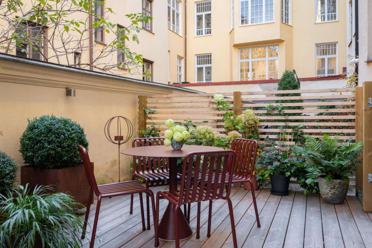 Hotel-Style Interiors in a Late 19th Century Apartment in Stockholm 11 courtyard terrace
