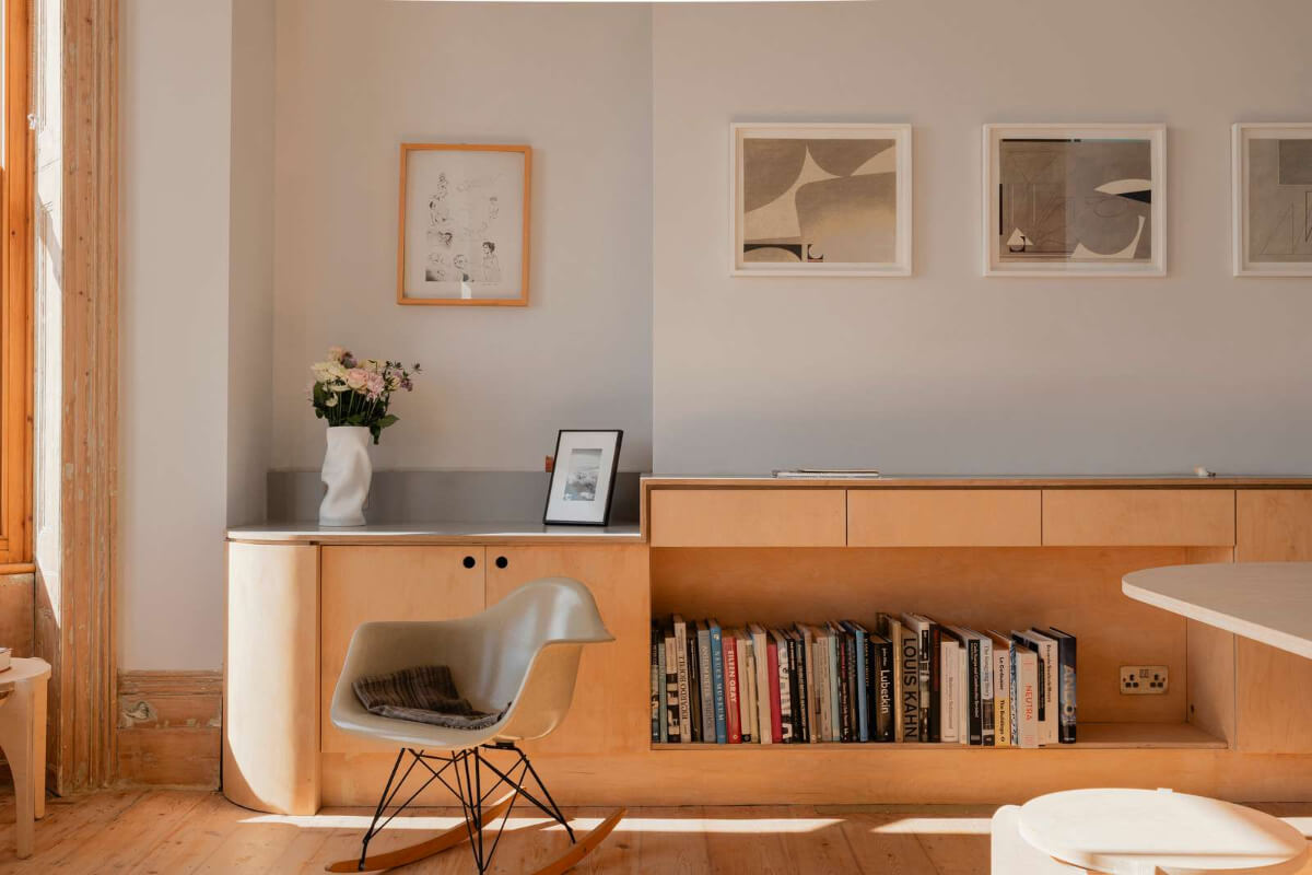 Bespoke Furniture in a Restored Seaside Apartment in England 6 custom birch ply furniture