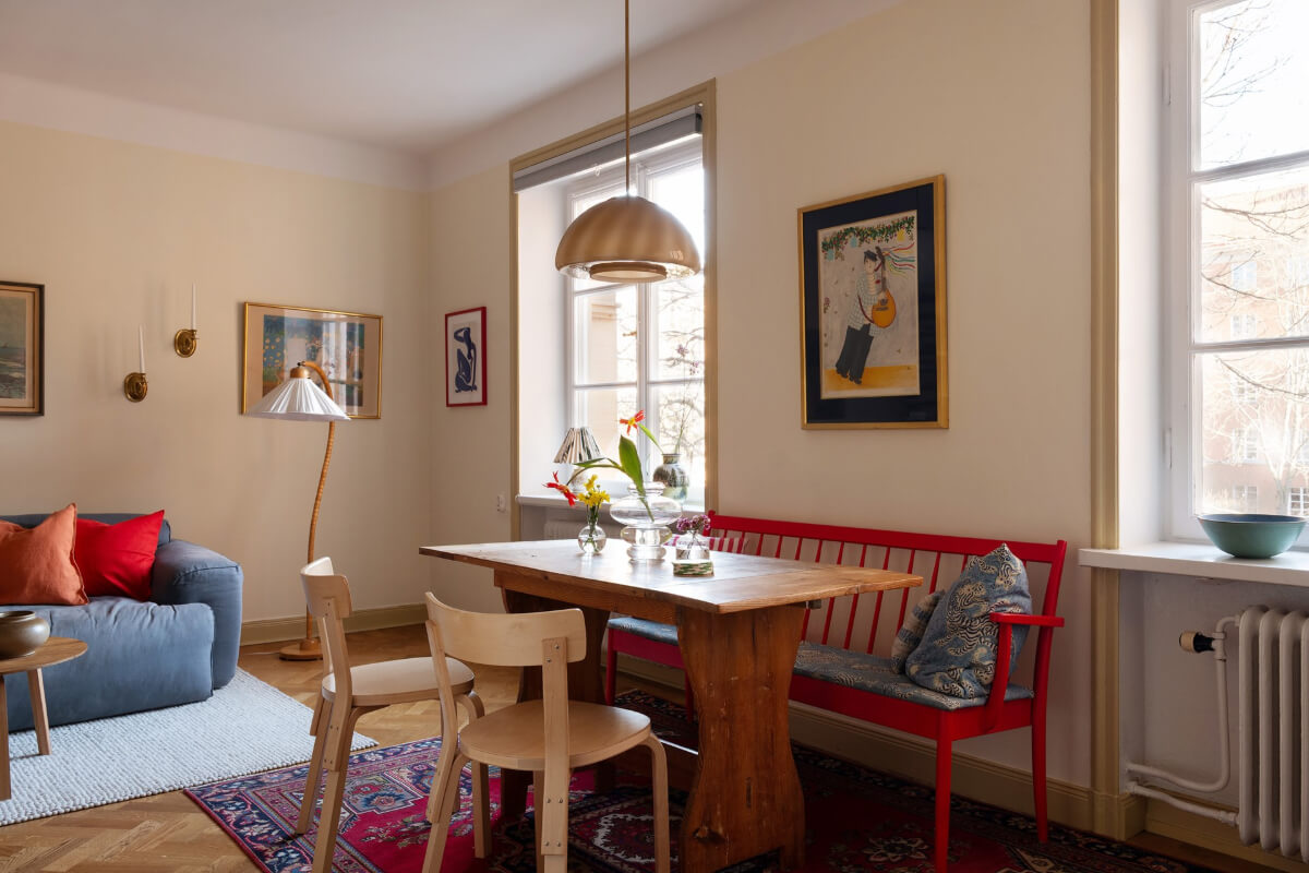 dining table red bench